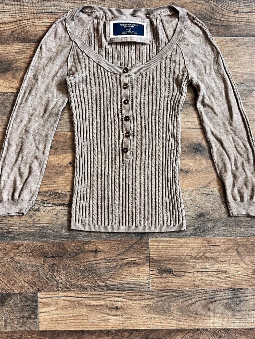 American Eagle Outfitters Ribbed Henley Sweater in Brown